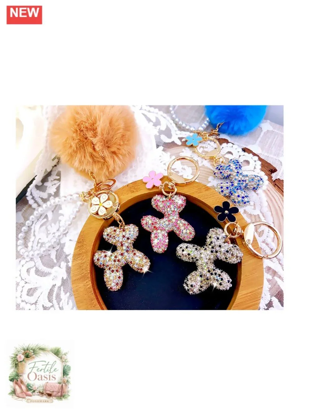 Cute Balloon Dog Bag Charm Set with Heart Clasp